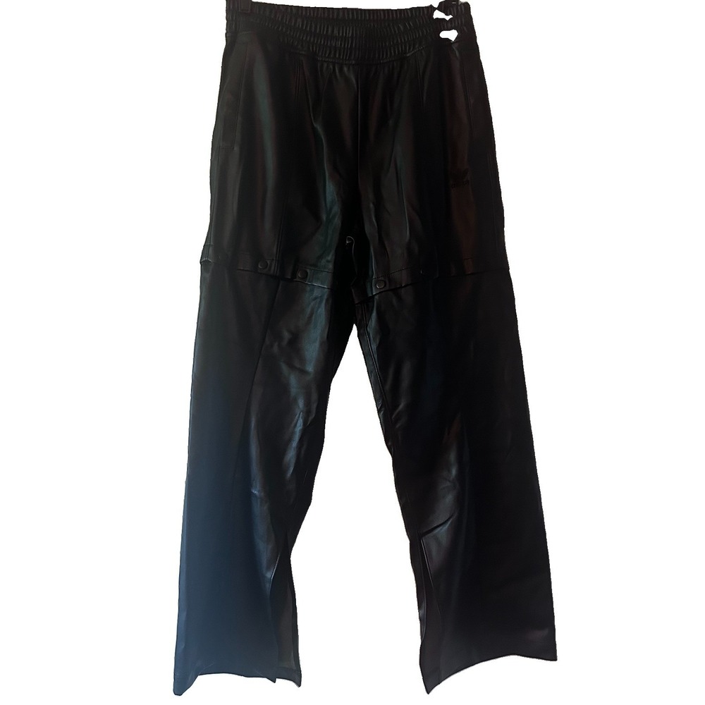 Adidas Faux Leather Pleather‎ Track Pants Womens Medium Black Breakaway Shorts